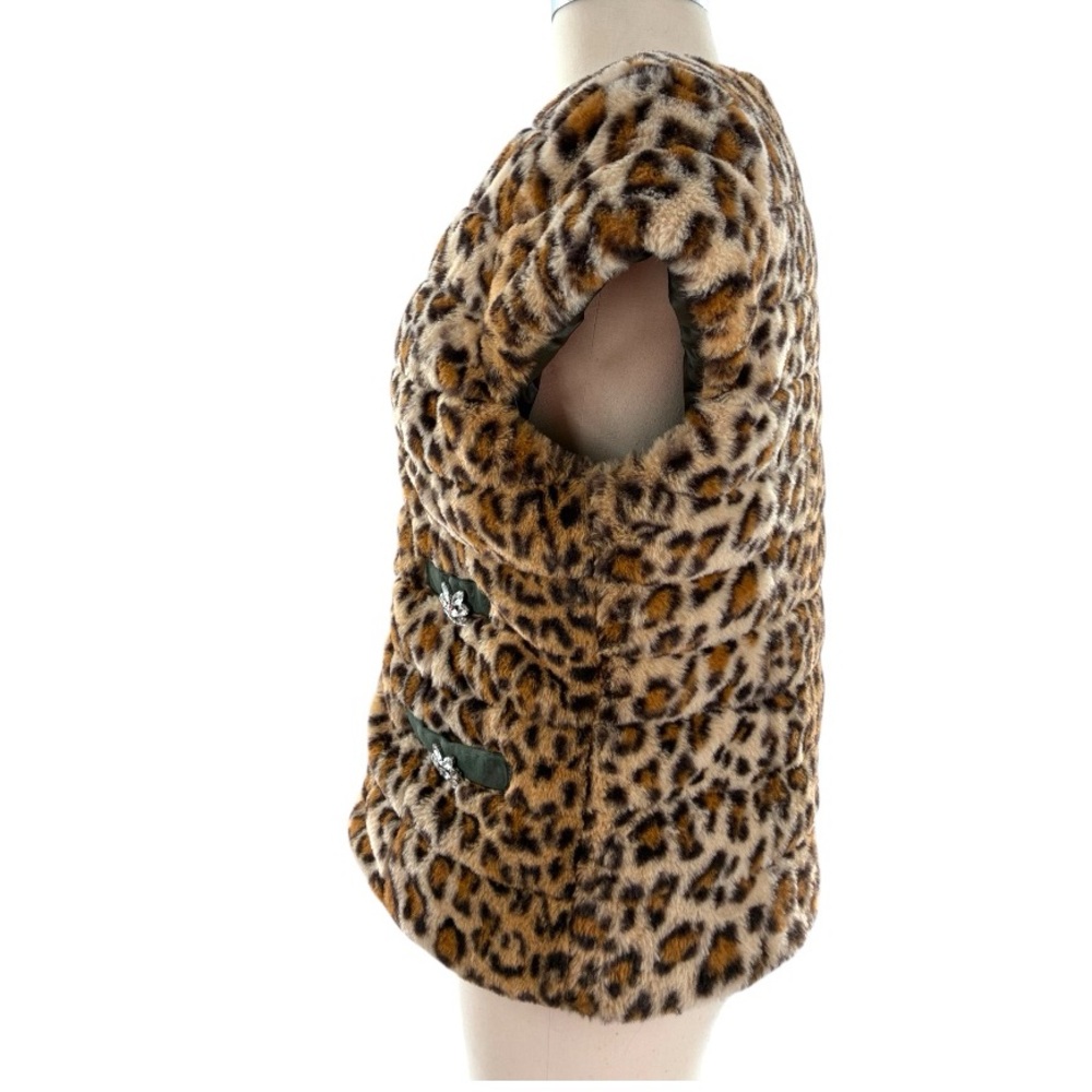 Glamourpuss Leopard Print Faux Fur Vest with Crystal Embellishments sz. M - Picture 5 of 11